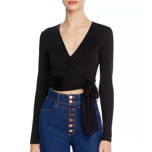 NWT Alice + Olivia Black Cropped Wrap Top